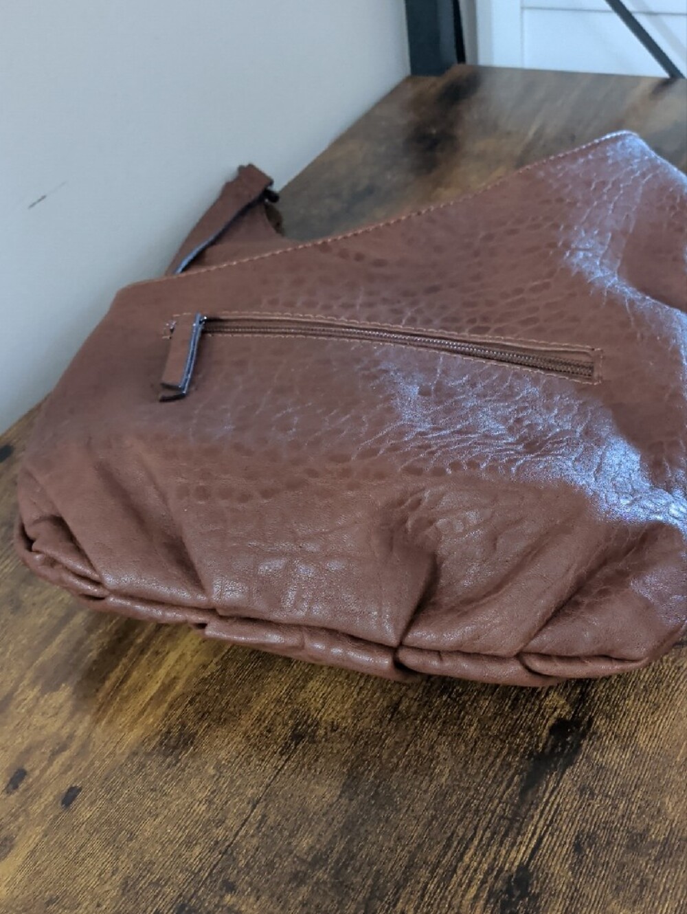 Fringed Shoulder Hobo Bag in Brown with Tan Accents - Picture 10 of 12
